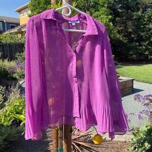 Chico's Sheer Pleated Button-Front Blouse - Bright Pink